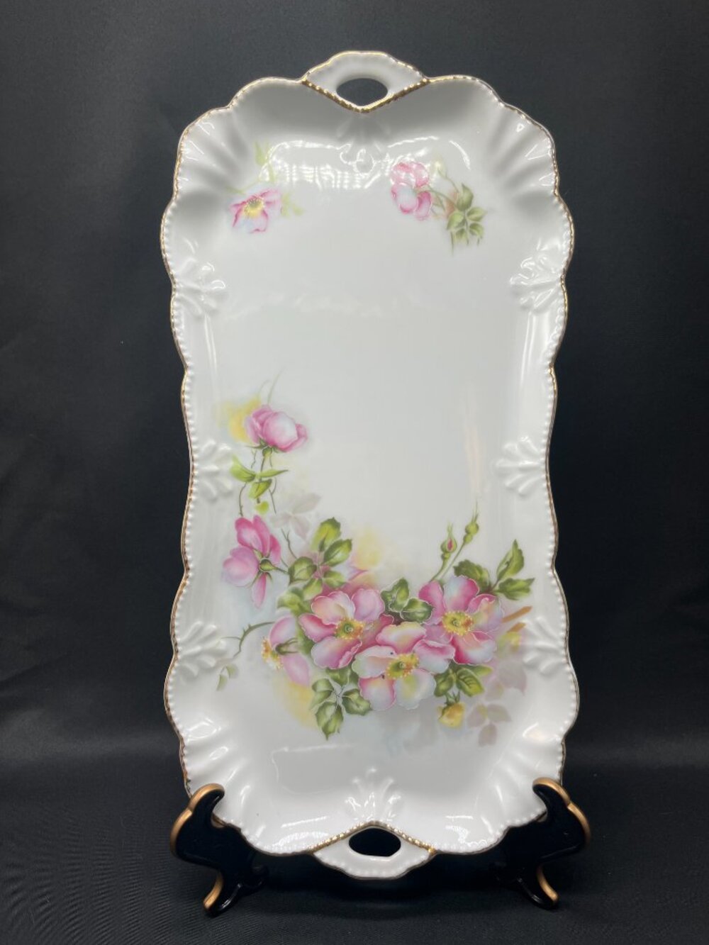 Vintage Andrea by Sadek Japan Porcelain Floral Scalloped Edges Sandwich Platter